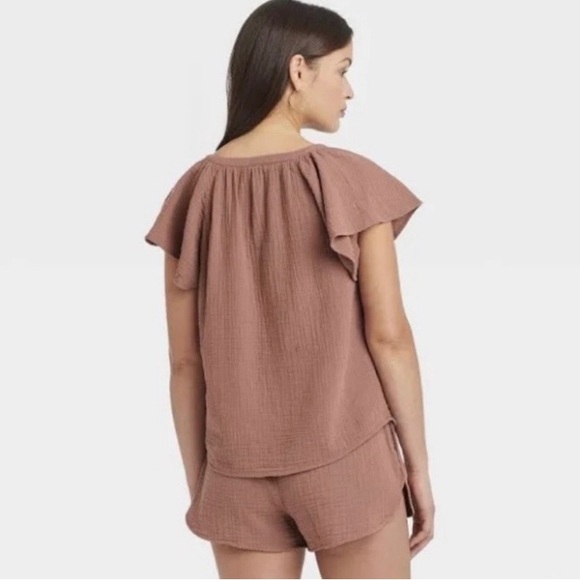 NWOT Brown Universal Thread gauze cotton flutter sleeve top shirt XXL 2XL - Picture 2 of 6